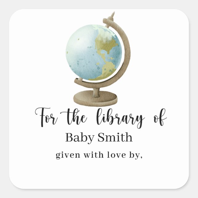 Educational Globe - Baby Shower Library Square Sticker (Front)