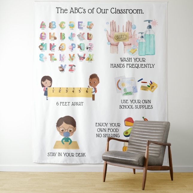 Educational Learning Classroom Covid Rules Tapestry (In Situ)