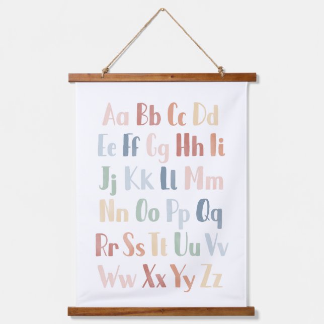 Educational Rainbow Watercolor Alphabet Hanging Tapestry (Front)