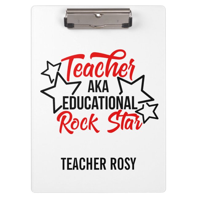 Educational Rock Star Black Red Teacher Clipboards (Front)