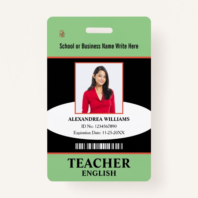 Educational Teacher Employee Photo Name ID  ID Badge (Front)