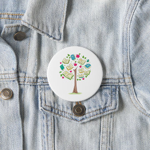 Educational Tree of Knowledge with Books 7.5 Cm Round Badge