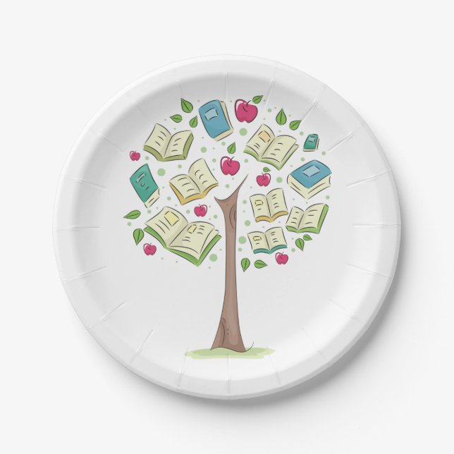 Educational Tree of Knowledge with Books Paper Plate (Front)