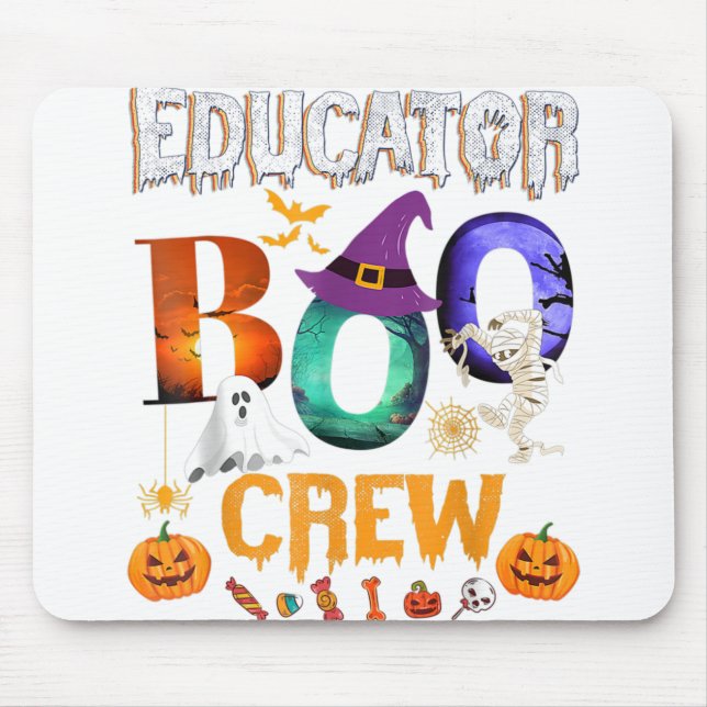 Educator Boo Crew Teacher Student Funny Halloween Mouse Mat (Front)