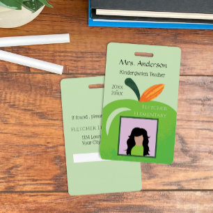 Educator Green Apple Vertical Photo ID Badge