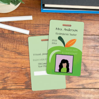 Educator Green Apple Vertical Photo ID Badge