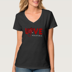 Educator Nurse Plaid Red Love Heart Stethoscope Nu T-Shirt