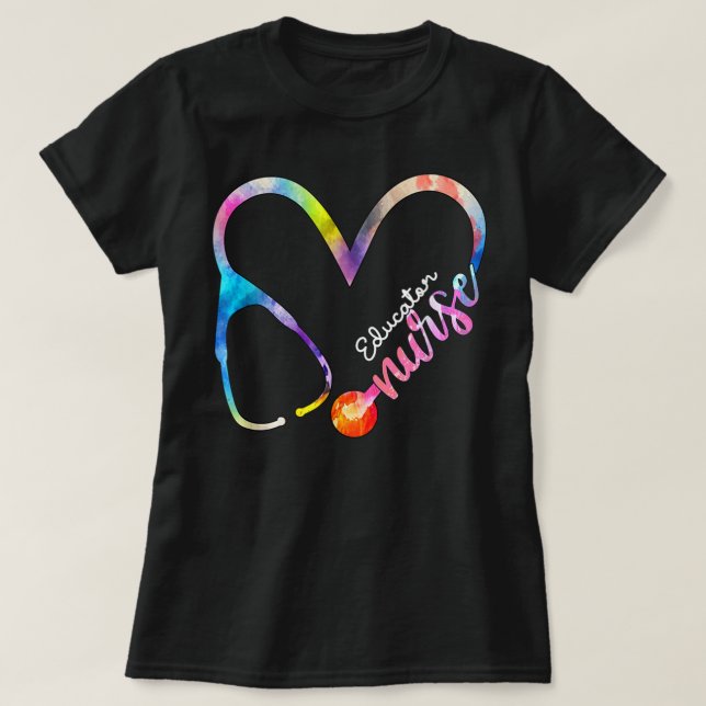 Educator Nurse Watercol Love Heart Stethoscope RN  T-Shirt (Design Front)