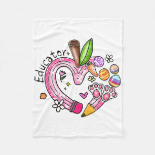 Educator Pencil Apple Bunny Eggs Easter Day Teache Fleece Blanket