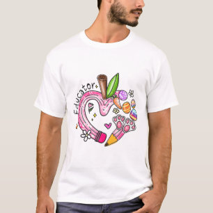 Educator Pencil Apple Bunny Eggs Easter Day Teache T-Shirt