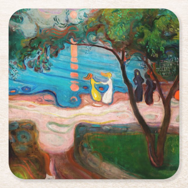 Edvard Munch - Dance on the Beach Square Paper Coaster (Front)