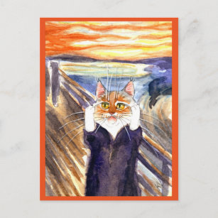 Edvard Munch Scream cute cat spoof postcard