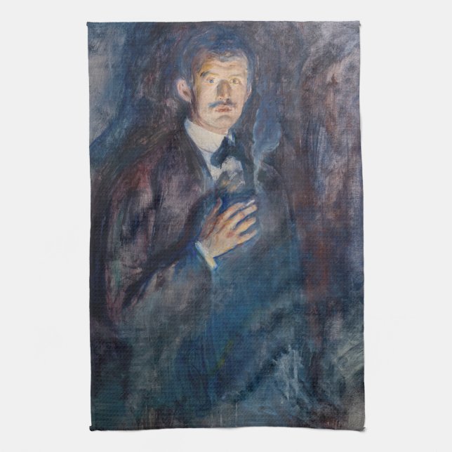 Edvard Munch - Self-Portrait with Cigarette Tea Towel (Vertical)