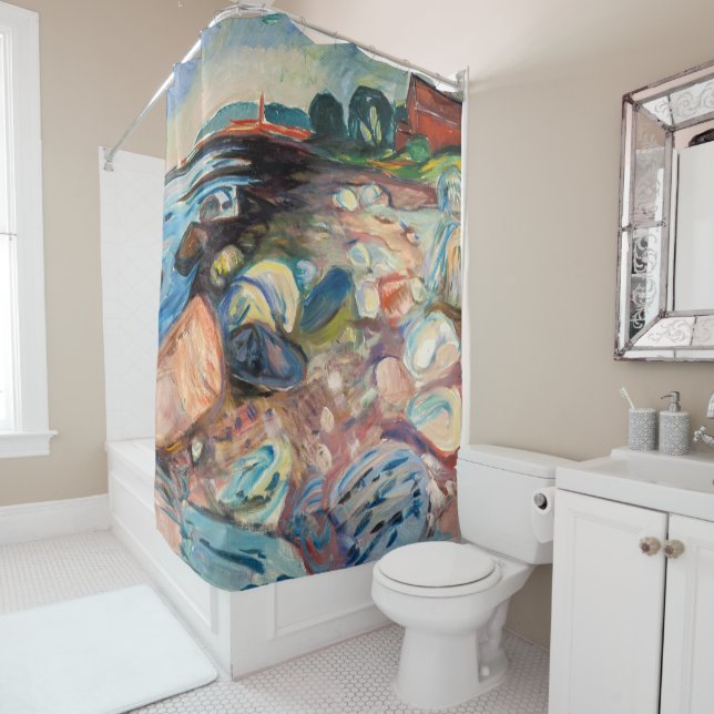 Edvard Munch - Shore with Red House Shower Curtain (In Situ)
