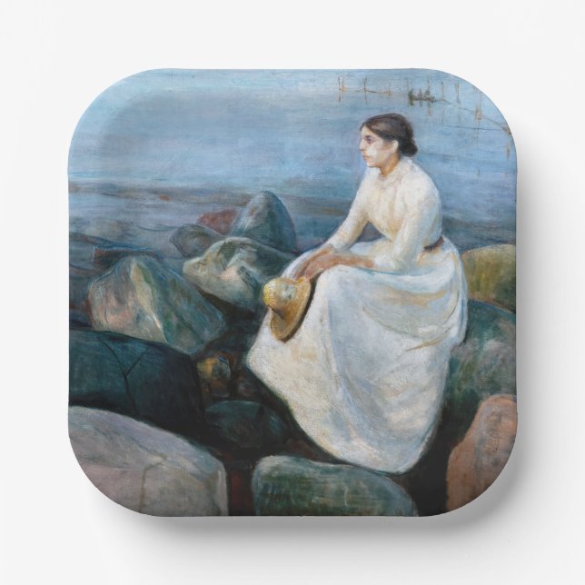 Edvard Munch - Summer Night, Inger on the Beach Paper Plate (Front)