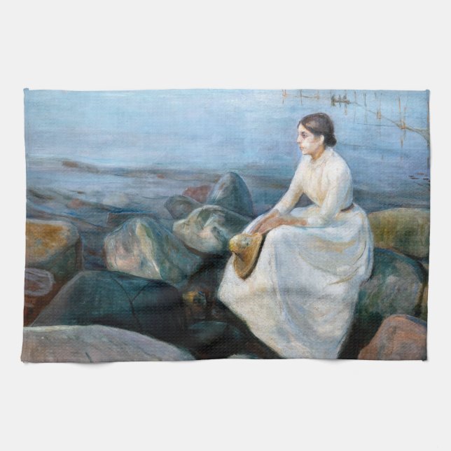 Edvard Munch - Summer Night, Inger on the Beach Tea Towel (Horizontal)