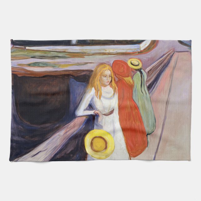 Edvard Munch - The Girls on the Bridge 1901 Tea Towel (Horizontal)