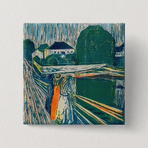 Edvard Munch - The Girls on the Bridge, Lithograph 15 Cm Square Badge