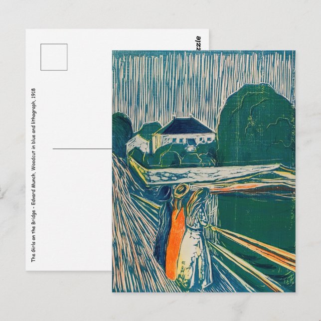 Edvard Munch - The Girls on the Bridge, Lithograph Postcard (Front/Back)