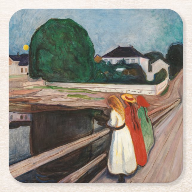 Edvard Munch - The Girls on the Bridge Square Paper Coaster (Front)