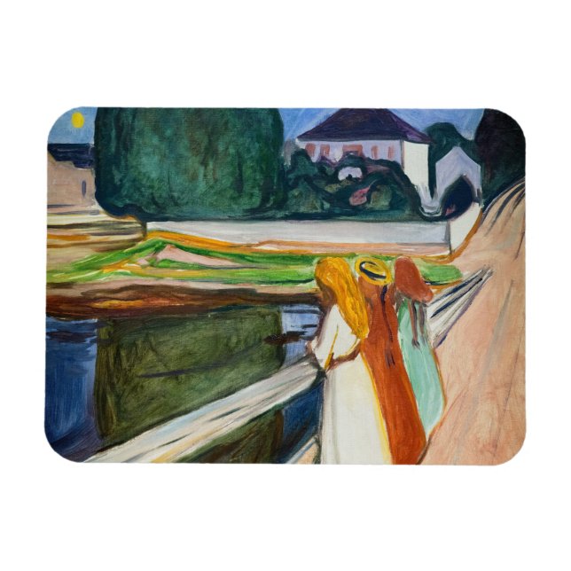 Edvard Munch - The Girls on the Bridge White Night Magnet (Horizontal)