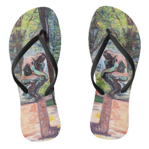 Edvard Munch - The Thinker by Rodin Flip Flops