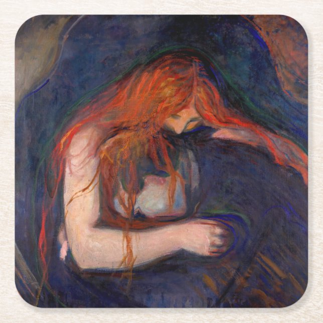 Edvard Munch - Vampire / Love and Pain Square Paper Coaster (Front)