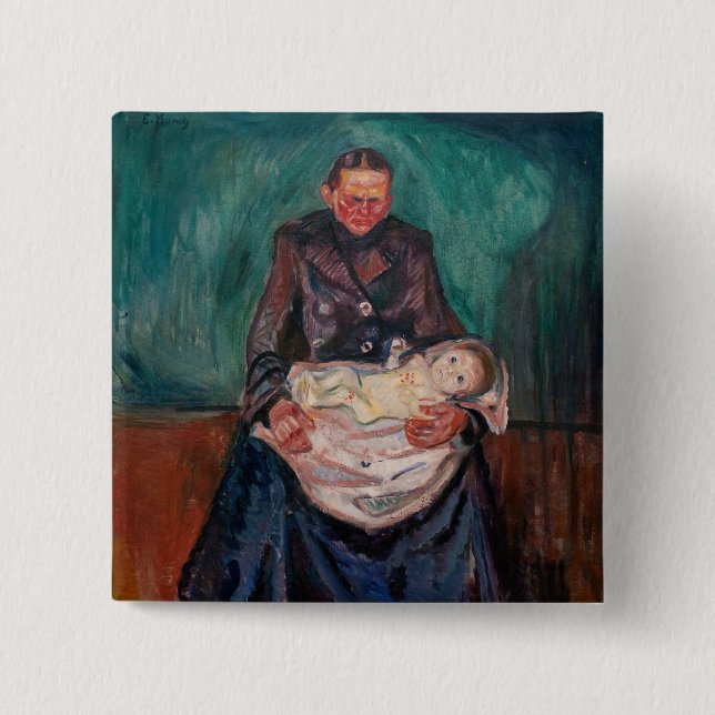 Edvard Munch - Woman with Sick Child, Inheritance 15 Cm Square Badge (Front)