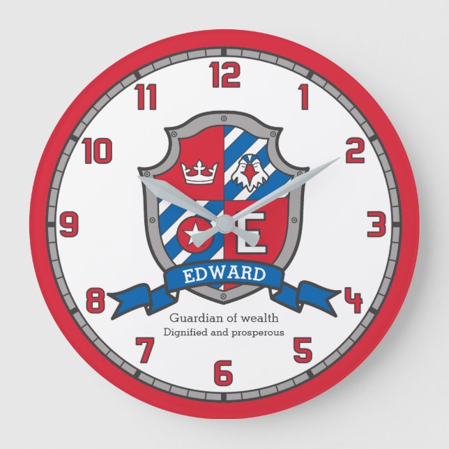 Edward boys name meaning heraldry knights shield large clock (Front)