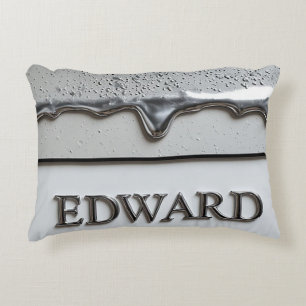 Edward Chrome Nameplate With Liquid Metal Drips Decorative Cushion