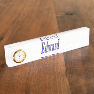 Edward, Name, Logo, Desk Name Plate With Clock.