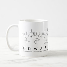 Mug featuring the name Edward spelled out in the single letter amino acid code