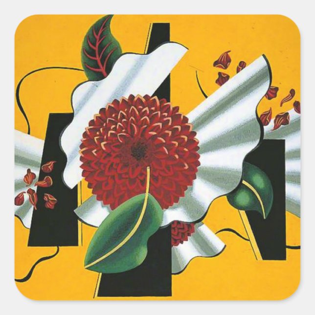 Edward Wadsworth, Dahlias, famous painting, Square Sticker (Front)
