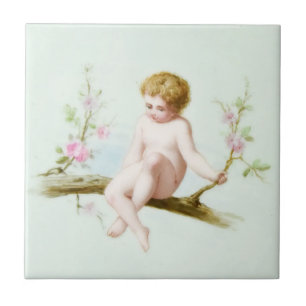 Edwardian Era Angelic Infant on Tree Flower Swing Tile
