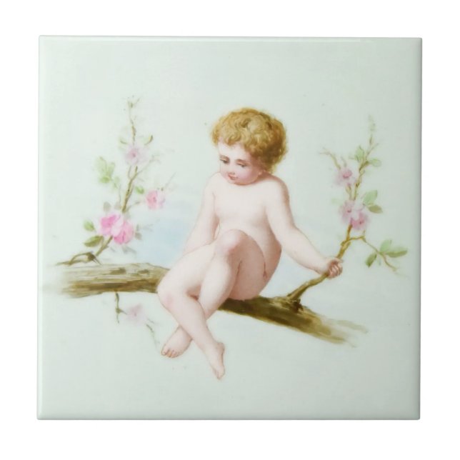 Edwardian Era Angelic Infant on Tree Flower Swing Tile (Front)