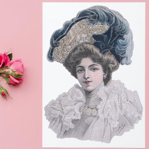 Edwardian Fashionable lady in blue hat