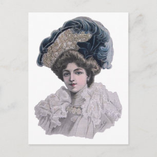Edwardian Fashionable lady in blue hat Postcard