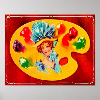 Edwardian Girl on Painter's Palette Poster