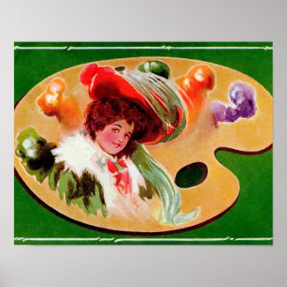 Edwardian Girl on Painter's Palette Poster Great q