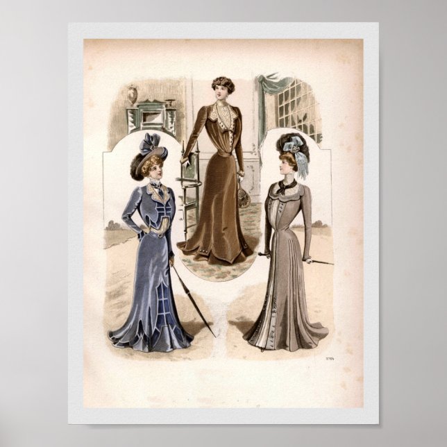 Edwardian Glam Vintage Fashion Illustration Poster (Front)