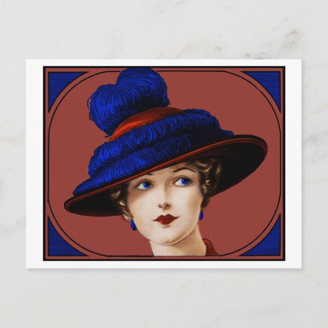 Edwardian Lady - Burgundy and Blue Hat Postcard (Front)