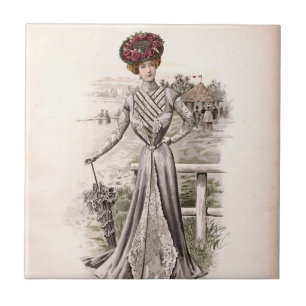 Edwardian Lady With Umbrella Vintage Fashion Tile