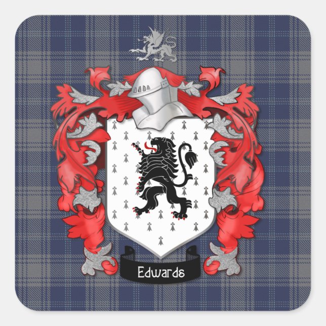 Edwards Family Crest & EdwardsTartan Square Sticker (Front)