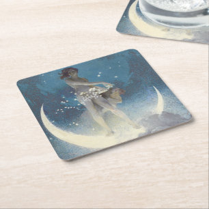 Edwin Blashfield Stars Scattering Art Nouveau Square Paper Coaster