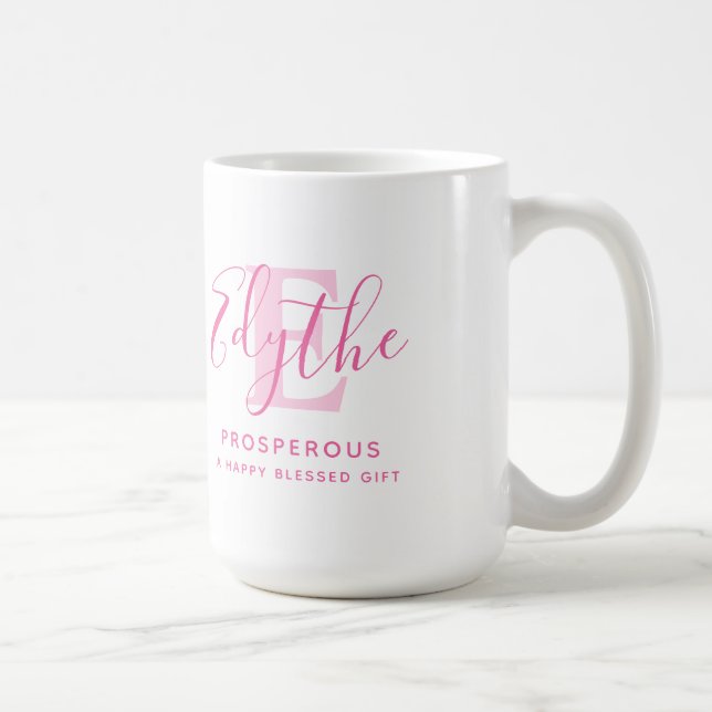 Edythe name meaning monogram pink text coffee mug (Right)