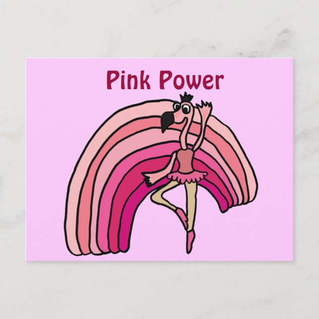 EE- Pink Power Flamingo and Rainbow Design Postcard (Front)