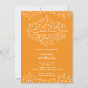 Eegant Orange Sweet Sixteen Birthday Invitation