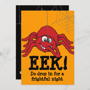 Eek! big red spider Halloween party invitation