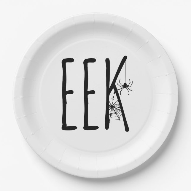 EEK! Spider & Web Halloween Paper Plates (Front)