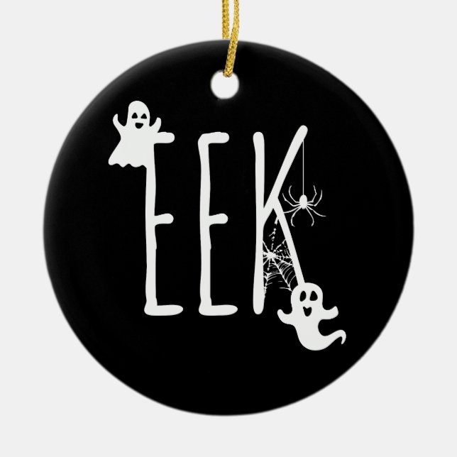 Eek Whimsical Ghosts & Spider Halloween Black Ceramic Tree Decoration (Front)